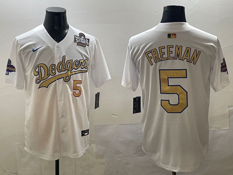 Men Los Angeles Dodgers 5 Freeman White Gold Game 2025 Nike MLB Jersey style 3283